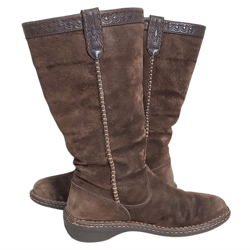 UGG Brown Leather Sheepskin Boots Women Size 7 Slouchy Pullon Cozy Winter Shoes - Picture 6 of 15